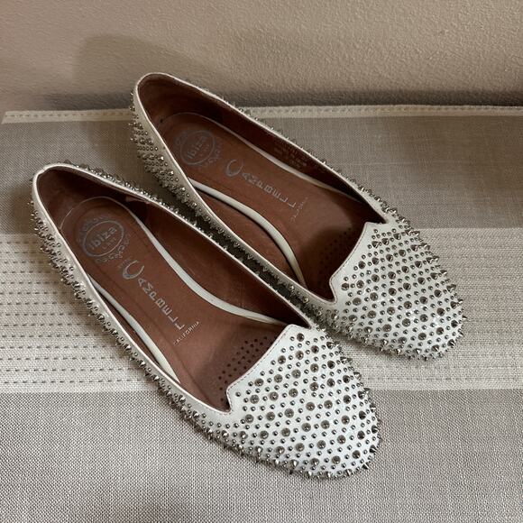 Jeffrey Campbell Martini Spiked Flats Shoes White Leather Slip-On Size 8.5 - Picture 2 of 10